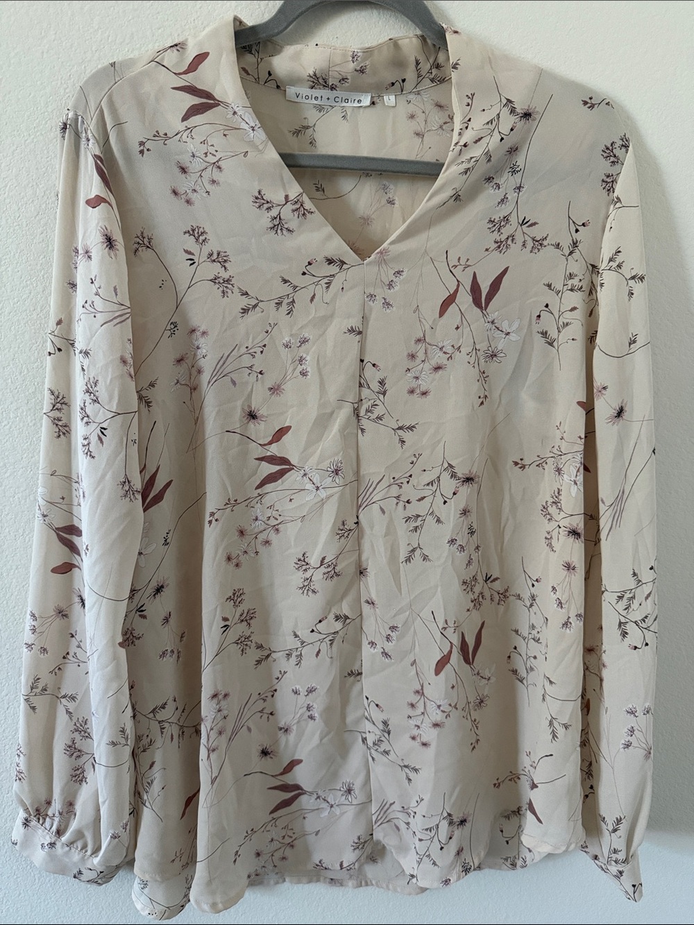 Violet & Claire Cream Blouse with Brown Floral Print